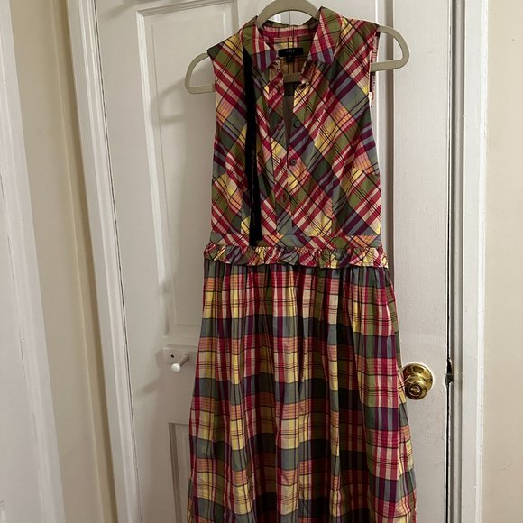 J Crew Plaid Ruffle Neck Tie Shirt Dress - Picture 2 of 8